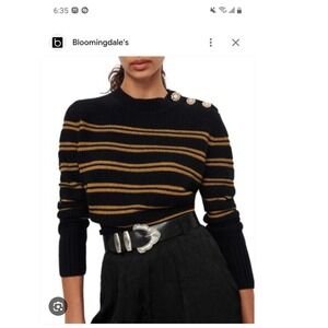 Ba&sh Womens Black Gold Metallic Striped Shoulder Button Ribbed Sweater Large